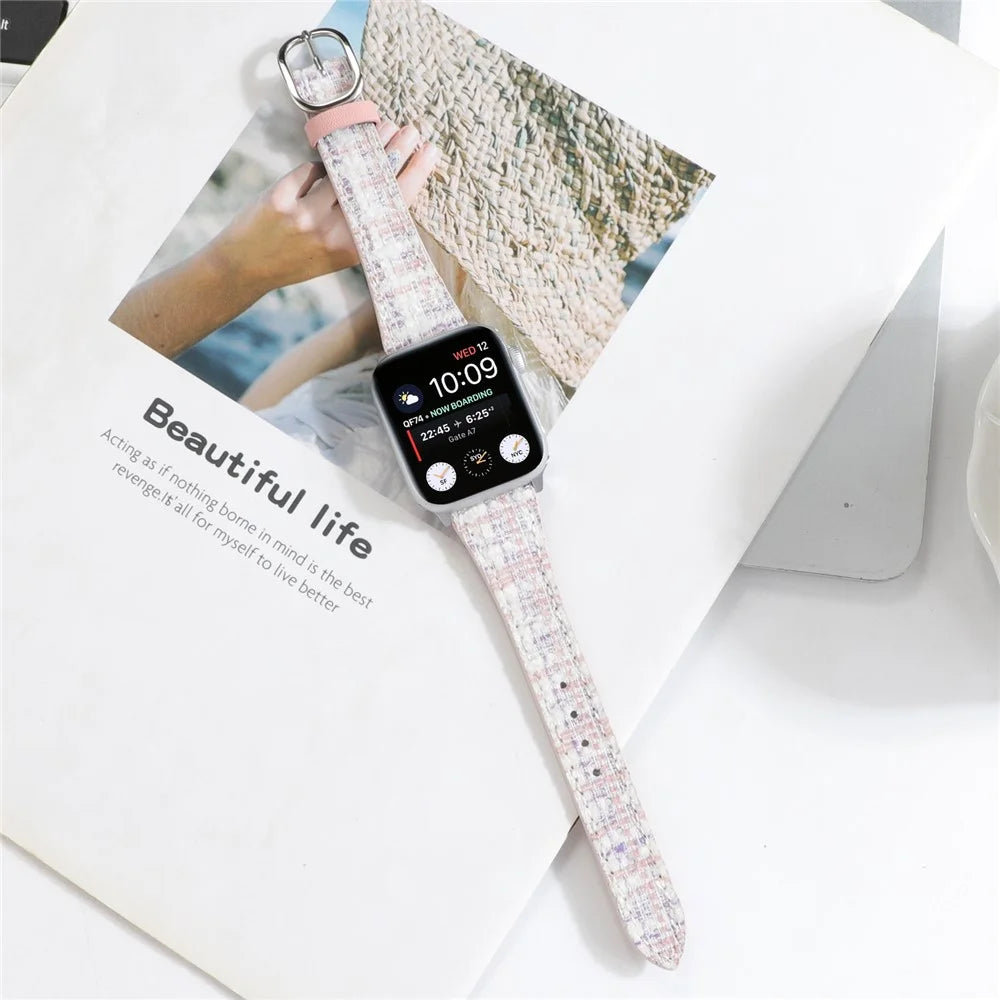 Watch Strap for Apple Watch Series 11 10 42mm / 9 8 7 41mm / SE3 SE2 SE 6 5 4 40mm / 3 2 1 38mm Soft Plush Grid Smartwatch Strap - Pink - 6