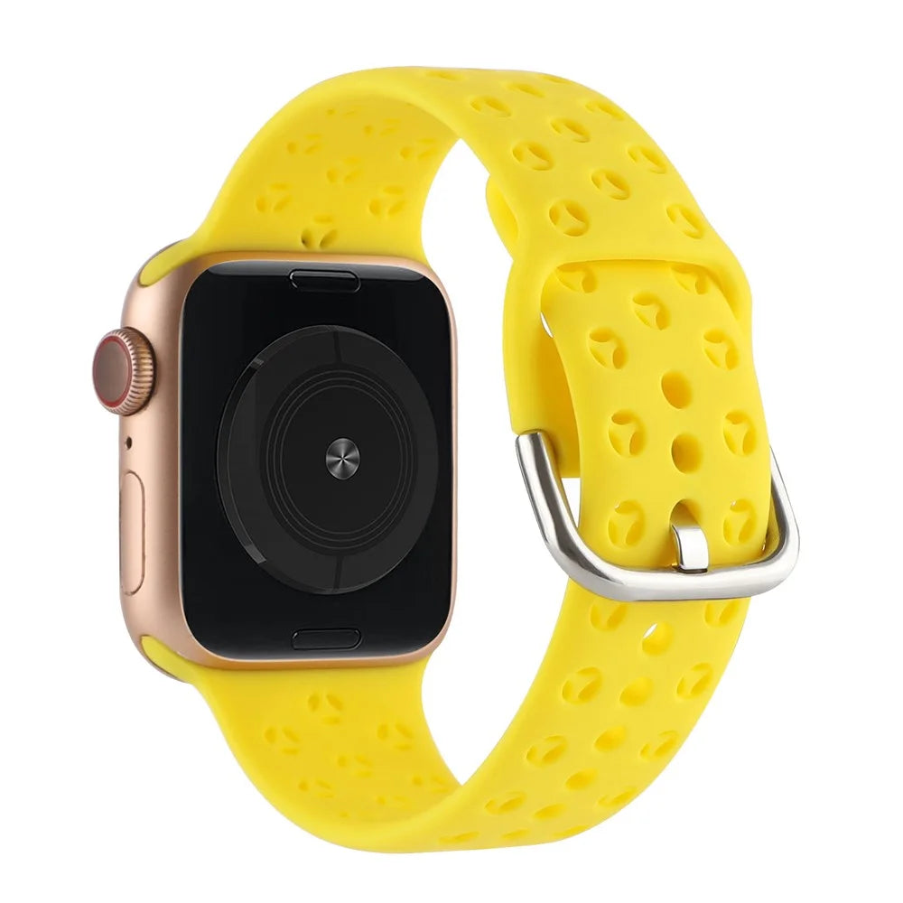 Sport Bands for Apple Watch Series 11 10 42mm / 9 8 7 41mm / SE3 SE2 SE 6 5 4 40mm / 3 2 1 38mm Soft Silicone Hollow Waterproof Watch Strap - Yellow - 1