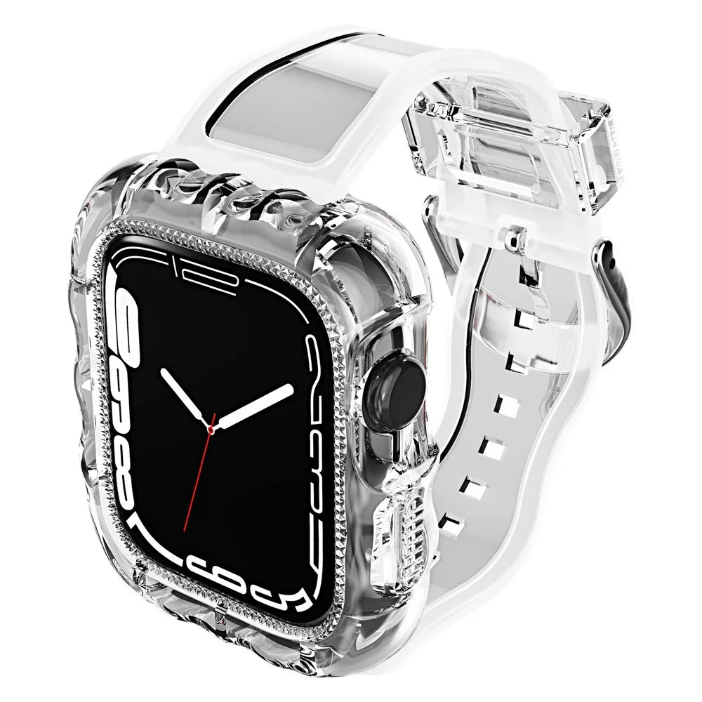 For Apple Watch Series 9 / 8 / 7 45mm / 6 5 4 SE (2022) SE3 / SE2 / SE1 / 6 / 5 / 4 44mm / 3 2 1 42mm Soft TPU Wristbands with Case Replacement Watch Straps - Transparent - 1