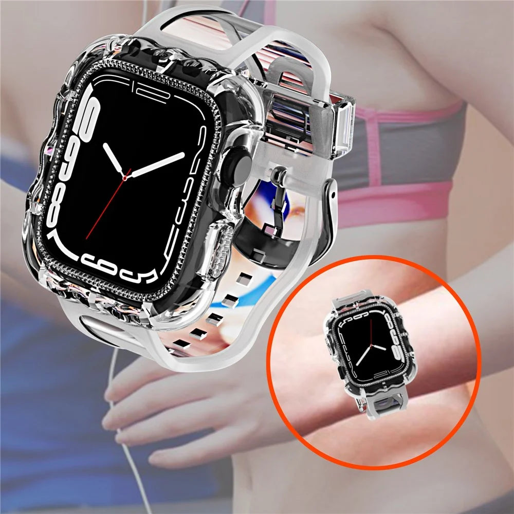 For Apple Watch Series 9 / 8 / 7 45mm / 6 5 4 SE (2022) SE3 / SE2 / SE1 / 6 / 5 / 4 44mm / 3 2 1 42mm Soft TPU Wristbands with Case Replacement Watch Straps - Transparent - 2