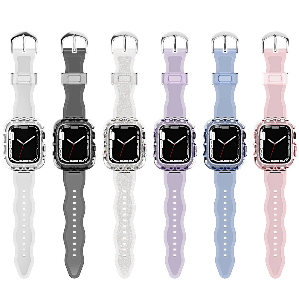 For Apple Watch Series 9 / 8 / 7 45mm / 6 5 4 SE (2022) SE3 / SE2 / SE1 / 6 / 5 / 4 44mm / 3 2 1 42mm Soft TPU Wristbands with Case Replacement Watch Straps - Transparent - 3