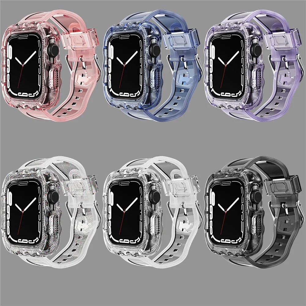 For Apple Watch Series 9 / 8 / 7 45mm / 6 5 4 SE (2022) SE3 / SE2 / SE1 / 6 / 5 / 4 44mm / 3 2 1 42mm Soft TPU Wristbands with Case Replacement Watch Straps - Transparent - 4