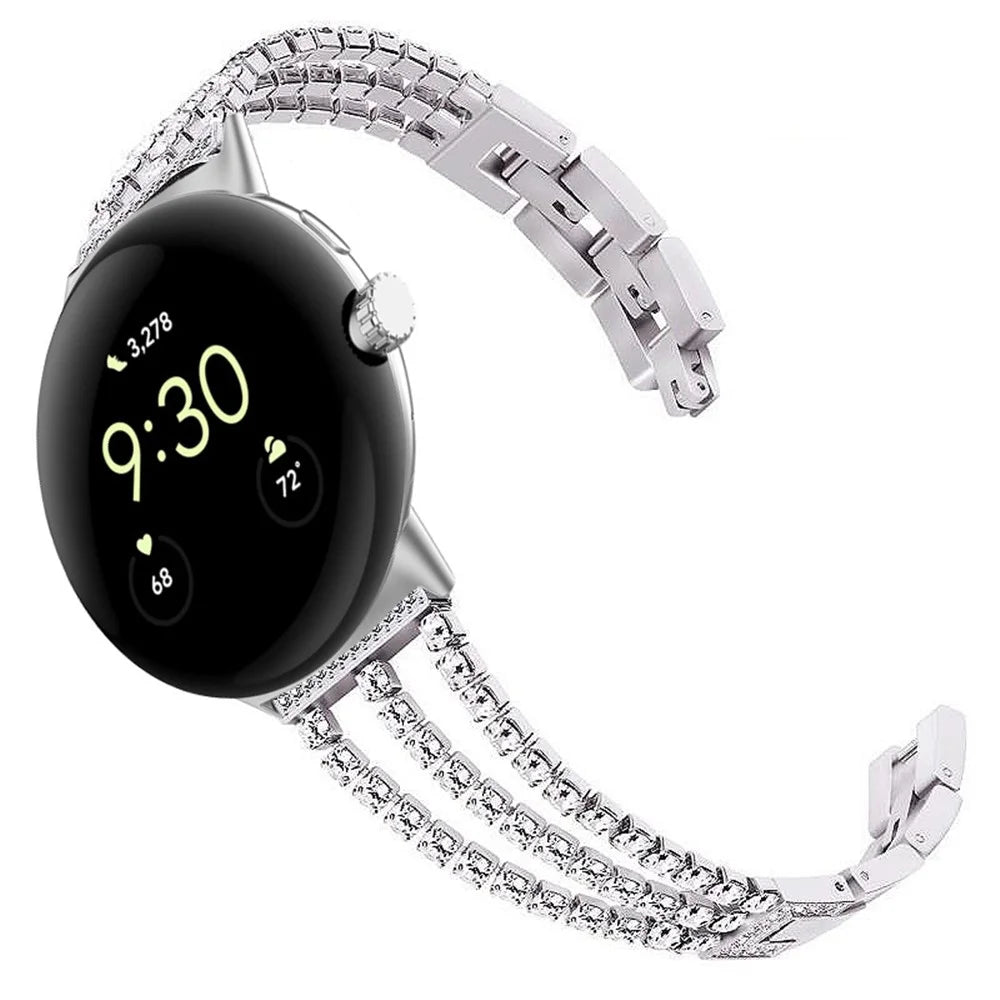 For Google Pixel Watch 4 41mm / Watch 3 41mm / Watch 2 / Watch Anti-Wear Metal Glittery Rhinestone Watch Strap - Silver - 2