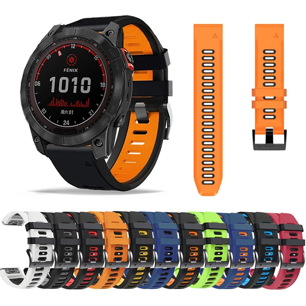 For Huami Amazfit Falcon / Coros Vertix Silicone Watchband Quick Release Watch Strap - Black / Orange - 5