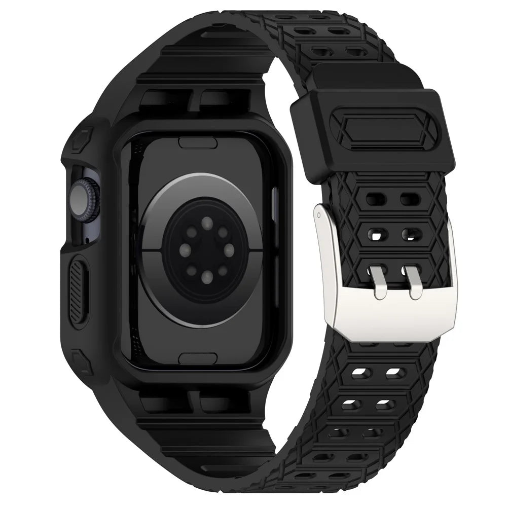 Watch Strap for Apple Watch Series 11 10 42mm / 9 8 7 41mm / SE3 SE2 SE 6 5 4 40mm / 3 2 1 38mm Integral Watch Band with Case, TPE Watch Strap - Black - 3