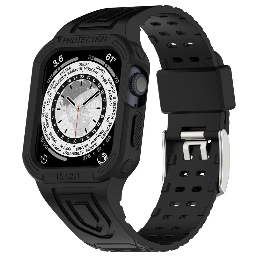Watch Strap for Apple Watch Series 11 10 42mm / 9 8 7 41mm / SE3 SE2 SE 6 5 4 40mm / 3 2 1 38mm Integral Watch Band with Case, TPE Watch Strap - Black - 4