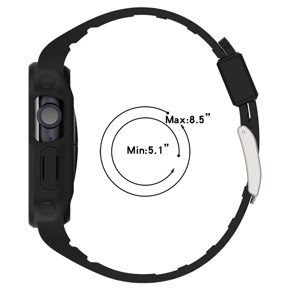 Watch Strap for Apple Watch Series 11 10 42mm / 9 8 7 41mm / SE3 SE2 SE 6 5 4 40mm / 3 2 1 38mm Integral Watch Band with Case, TPE Watch Strap - Black - 6