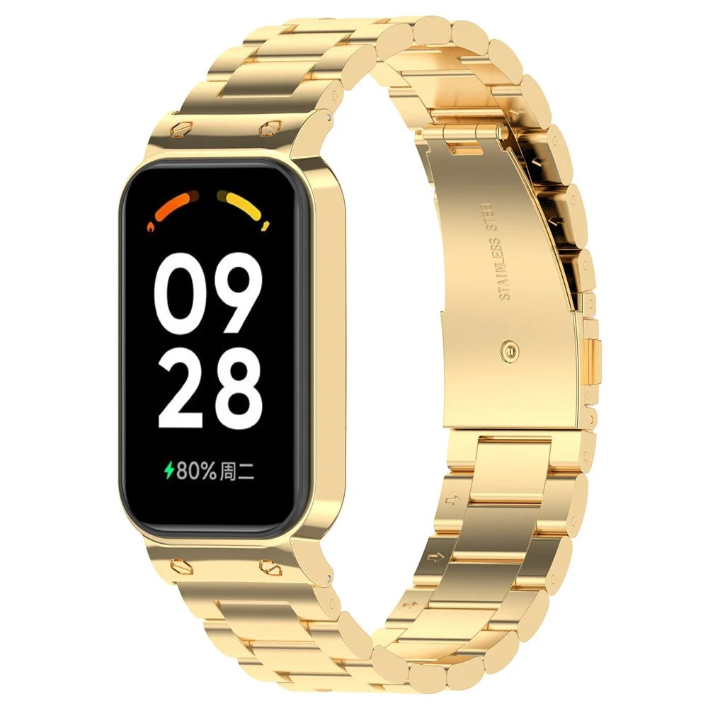 For Xiaomi Redmi Band 2 Stainless Steel Watch Band 18mm 5-Bead Watch Strap with Protective Watch Case - Gold - 5