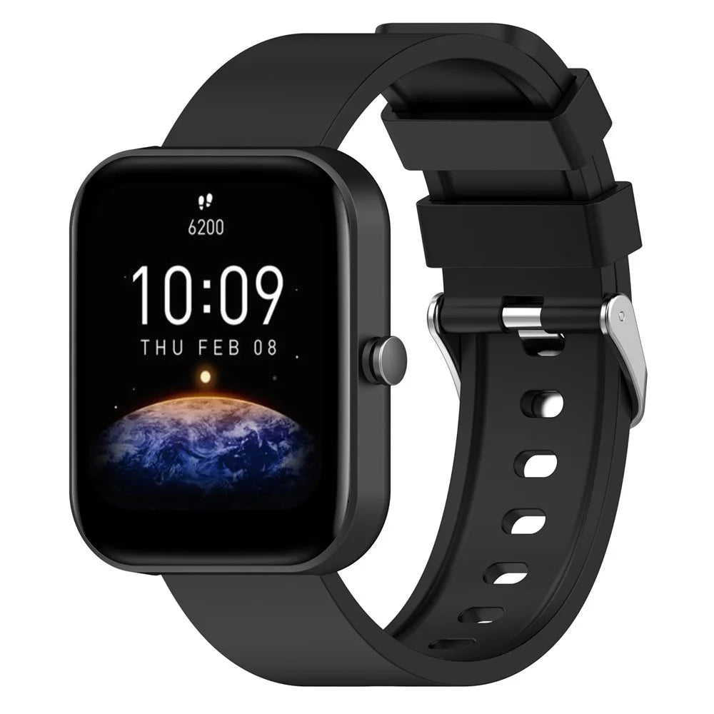 Silicone Watch Band for Garmin Venu / Venu 2 Plus / Venu Sq / Venu Sq 2 , 20mm Watch Strap with Silver Stainless Steel Buckle - Black - 5