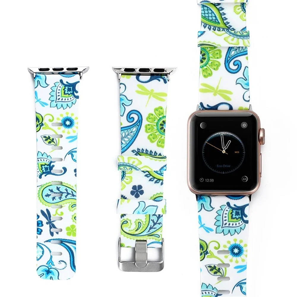 For Apple Watch Series 1 / 2 / 3 42mm Silicone Watch Band Pattern Printing Watch Strap with Pink TPU Case - Style F - 4