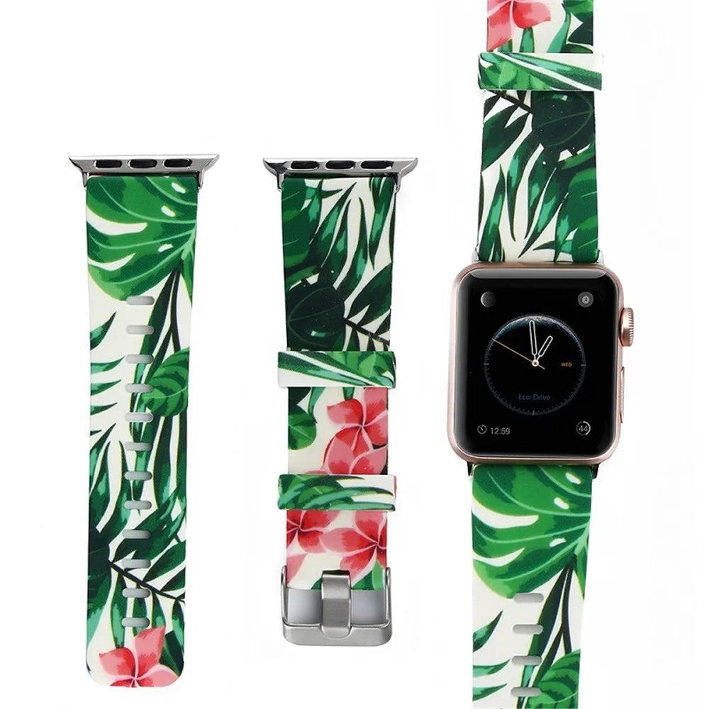 For Apple Watch Series 1 / 2 / 3 38mm Replace Silicone Strap Pattern Printing Watch Band with Black TPU Case - Style E - 4