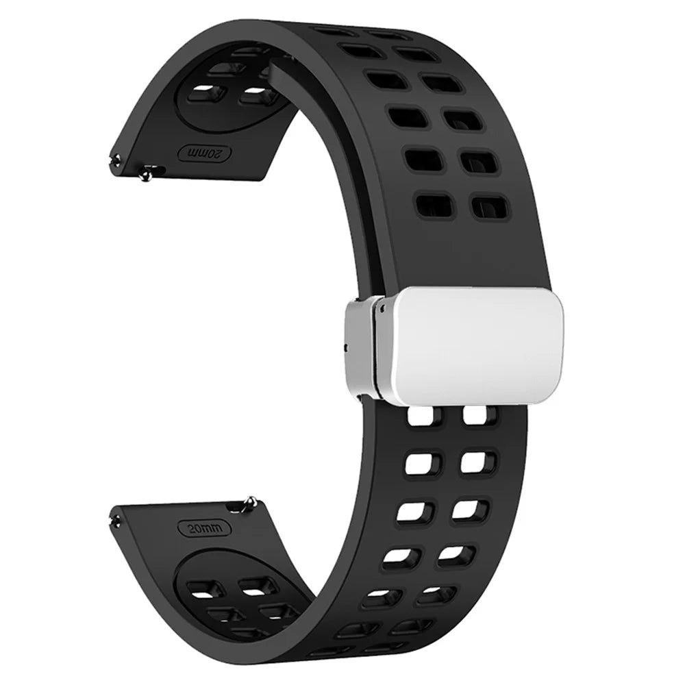 22mm Silicone Watch Strap for Garmin Forerunner 265 / Honor Watch GS 3i , Dual-color Magnetic Band with Silver Folding Buckle - Coal Black+Black - 1