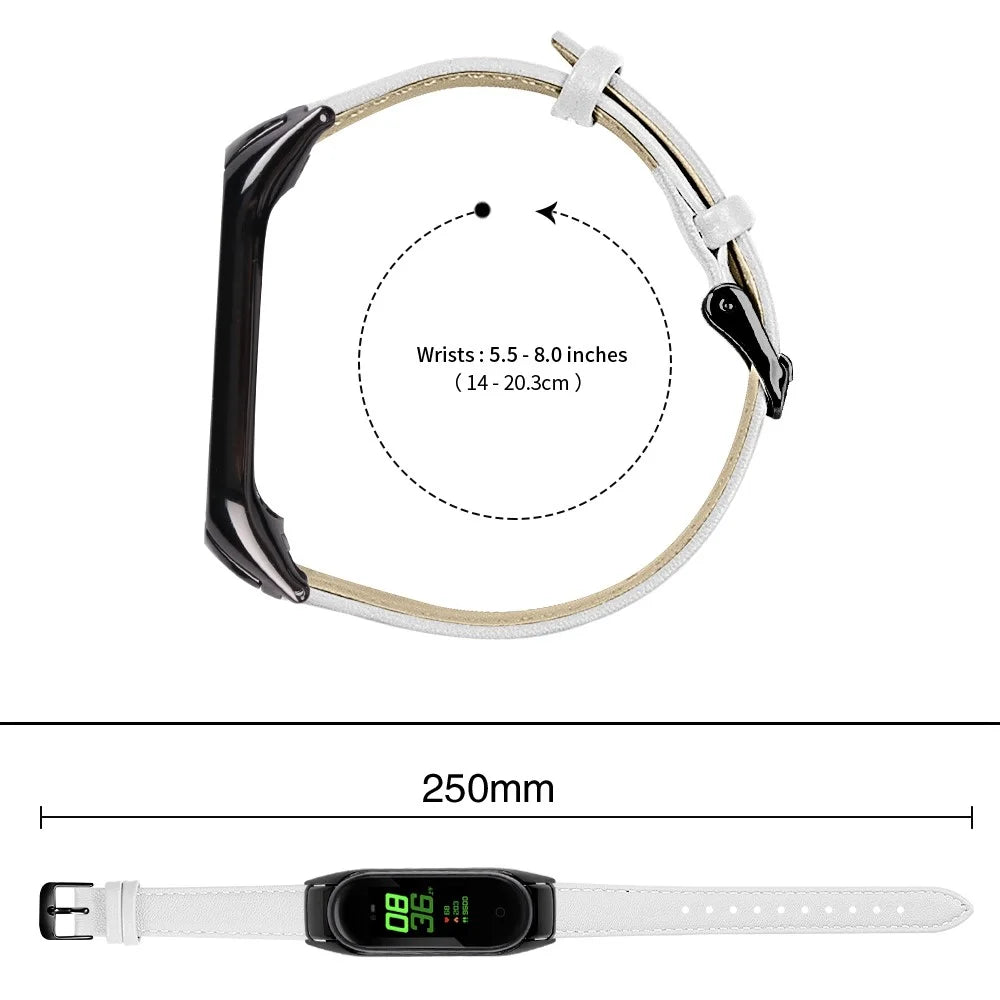 For Xiaomi Smart Band 8 Genuine Cowhide Leather Band Watch Straps with Black Watch Case - White - 6