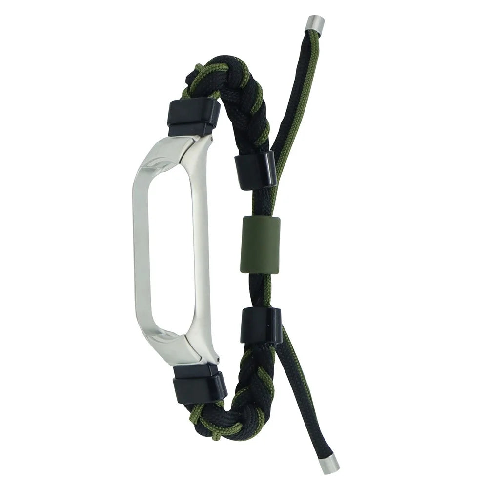 For Xiaomi Mi Band 7 Nylon Braided Silicone Bead Design Watch Strap Integrated with Watch Case - Black + Green - 1