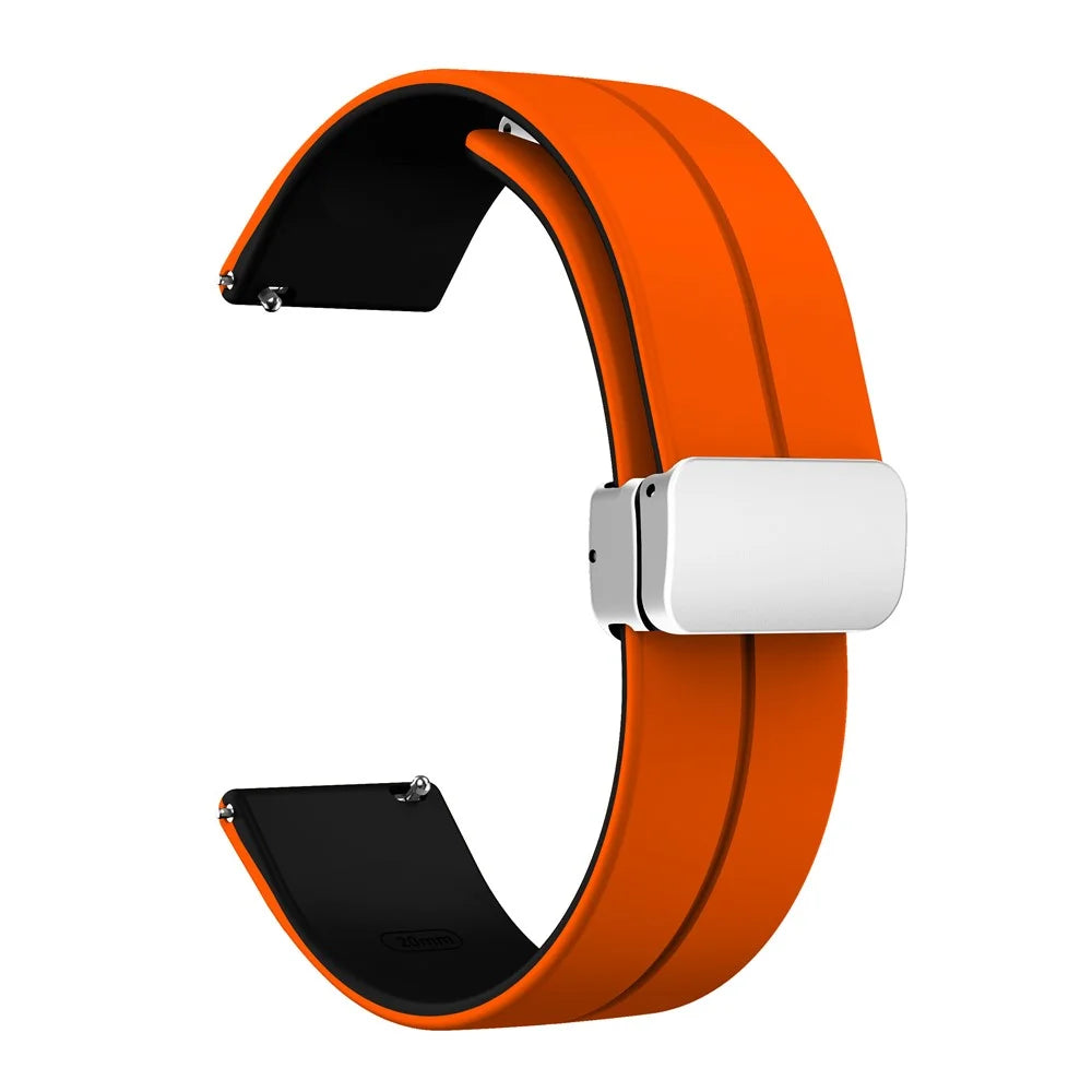 Magnetic Silicone Strap for Garmin vivomove Trend / Style / Luxe , Dual Color 20mm Watch Band with Silver Folding Buckle - Orange+Black - 1