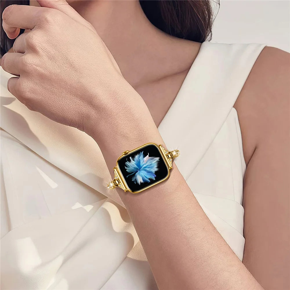 Dressy Bracelet for Apple Watch Ultra 3 2 1 49mm / Series 11 10 46mm / 9 8 7 45mm / SE3 SE2 SE 6 5 4 44mm / 3 2 1 42mm , Rhinestone Decor Copper Watch Band - Gold - 5