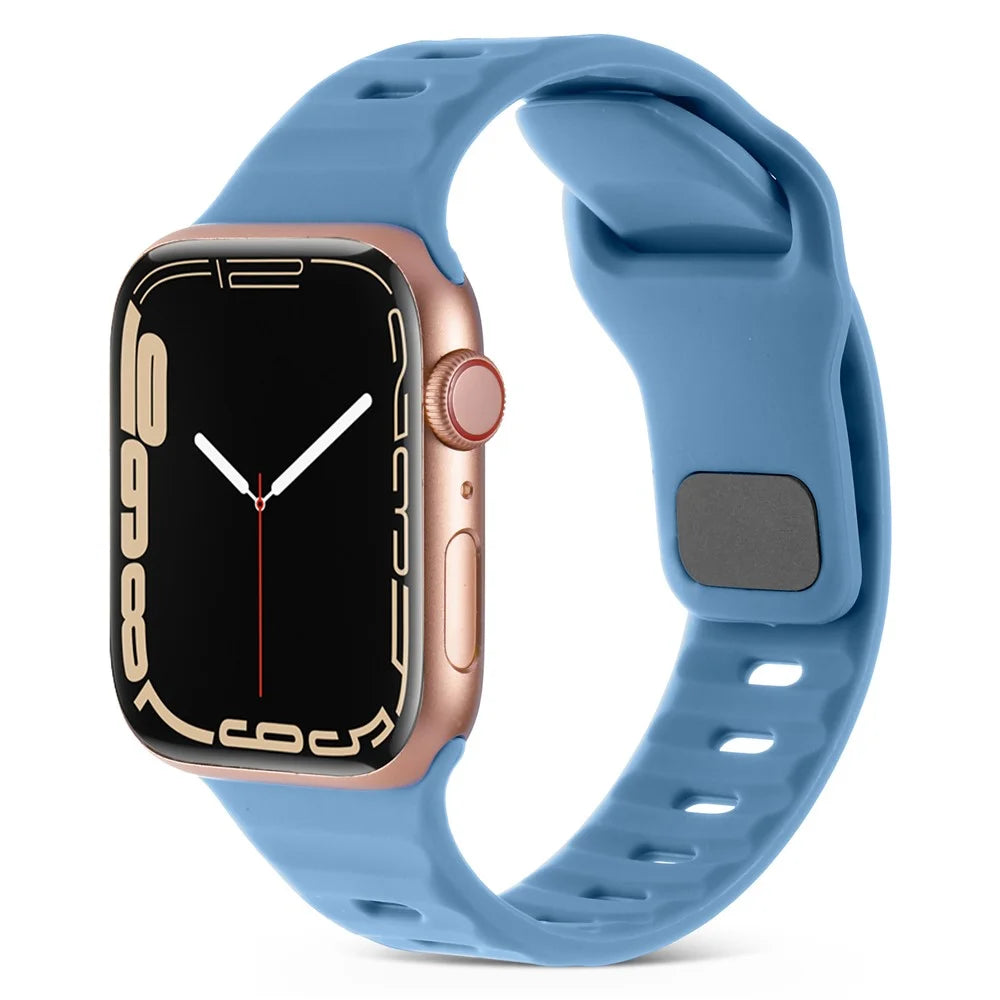Watch Strap for Apple Watch Series 11 10 42mm / 9 8 7 41mm / SE3 SE2 SE 6 5 4 40mm / 3 2 1 38mm Watch Strap Silicone Wrist Band with Square Buckle - Blue - 2