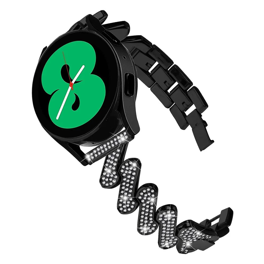 For Samsung Galaxy Watch Active / Active2 40mm 44mm Rhinestones Decor Watch Strap 20mm Zinc Alloy Wrist Band - Black - 3