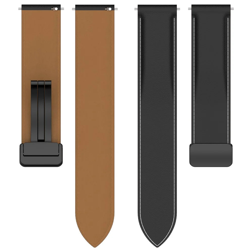 Watch Strap for Samsung Galaxy Watch3 45mm / Watch 46mm / Huawei Watch 4 , 22mm Genuine Cow Leather Band with Folding Buckle - Black - 4