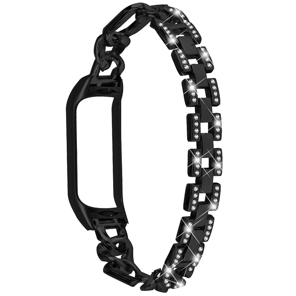 Watch Band for Xiaomi Mi Band 5 / 6 , Rhinestone Decor Alloy Metal Bracelet with Watch Case - Black - 2