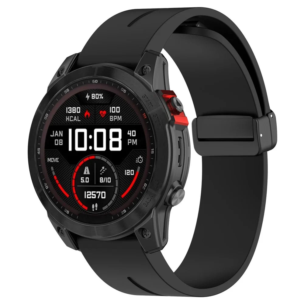 Silicone Watch Band for Garmin Fenix 8 43mm / Forerunner 570 42mm / Fenix 7S / 6S / 5S , Magnetic Buckle 20mm Sport Strap with Tools - Black - 6