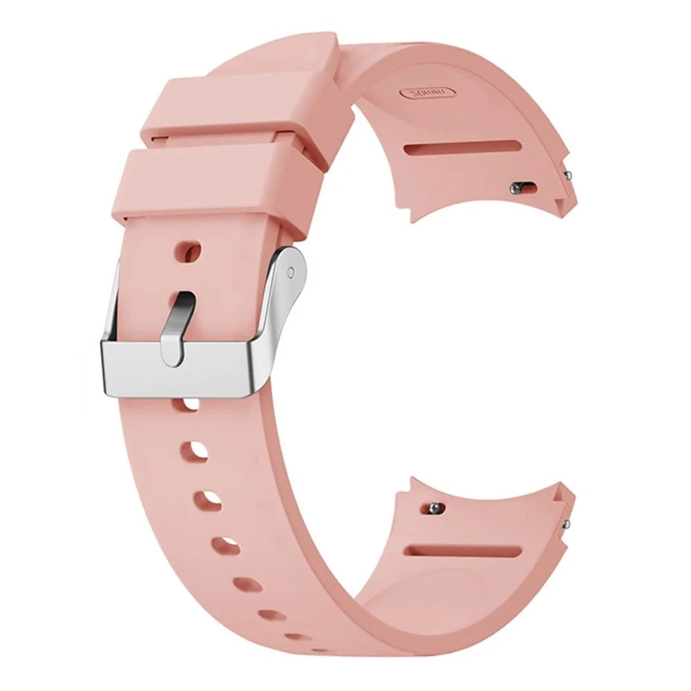 For Samsung Galaxy Watch FE 40mm / Watch6 40mm / 44mm / Watch6 Classic 43mm / 47mm Watch Band Silicone Strap with Silver Buckle - Pink - 1