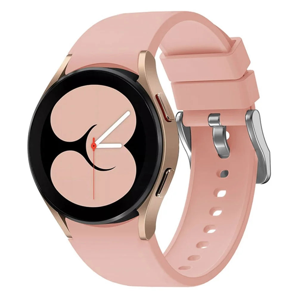 For Samsung Galaxy Watch FE 40mm / Watch6 40mm / 44mm / Watch6 Classic 43mm / 47mm Watch Band Silicone Strap with Silver Buckle - Pink - 5