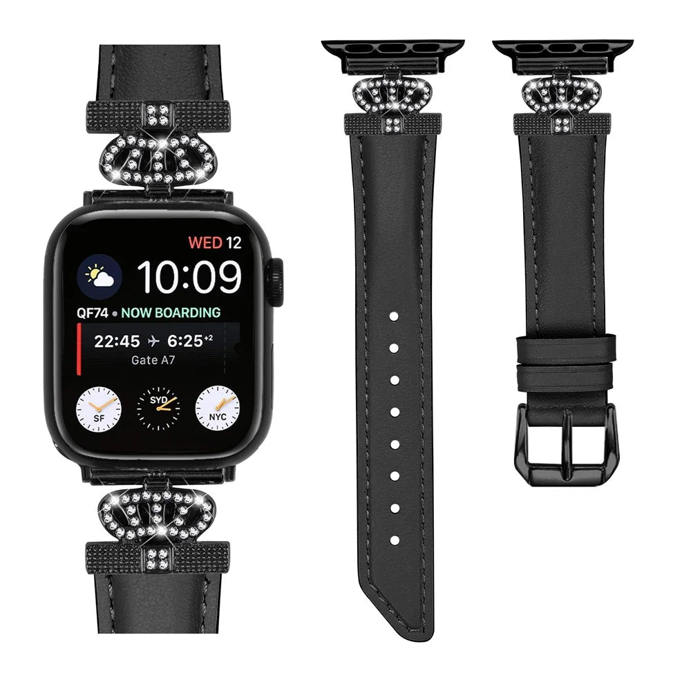 Rhinestone Band for Apple Watch Series 11 10 42mm / 9 8 7 41mm / SE3 SE2 SE 6 5 4 40mm / 3 2 1 38mm Black Buckle Watch Strap - Black - 2