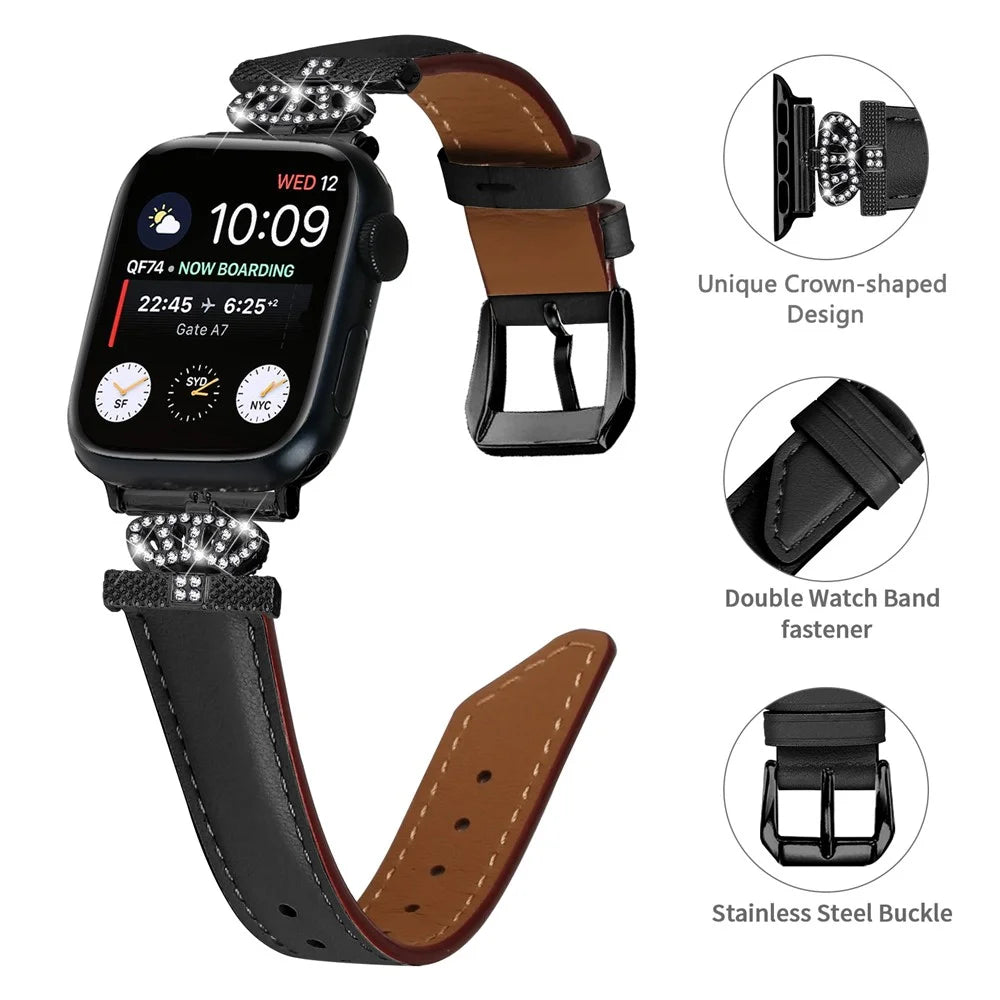 Rhinestone Band for Apple Watch Series 11 10 42mm / 9 8 7 41mm / SE3 SE2 SE 6 5 4 40mm / 3 2 1 38mm Black Buckle Watch Strap - Black - 3