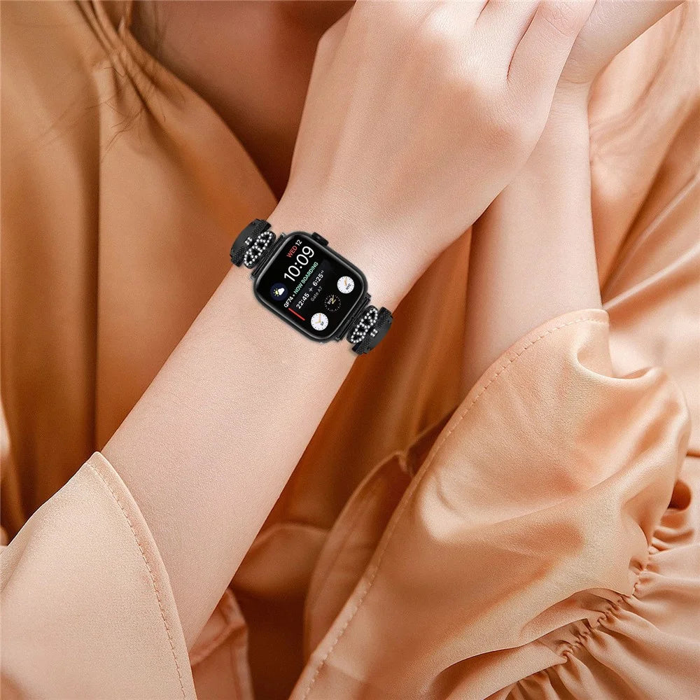 Rhinestone Band for Apple Watch Series 11 10 42mm / 9 8 7 41mm / SE3 SE2 SE 6 5 4 40mm / 3 2 1 38mm Black Buckle Watch Strap - Black - 5