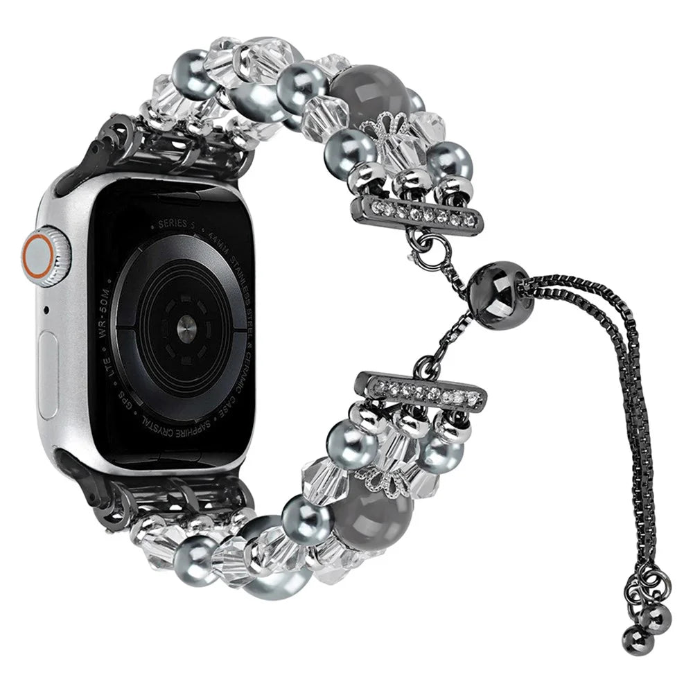 For Apple Watch Ultra 3 2 1 49mm / Series 11 10 46mm / 9 8 7 45mm / SE3 SE2 SE 6 5 4 44mm / 3 2 1 42mm Beads Watch Band Adjustable Bracelet - Grey - 1