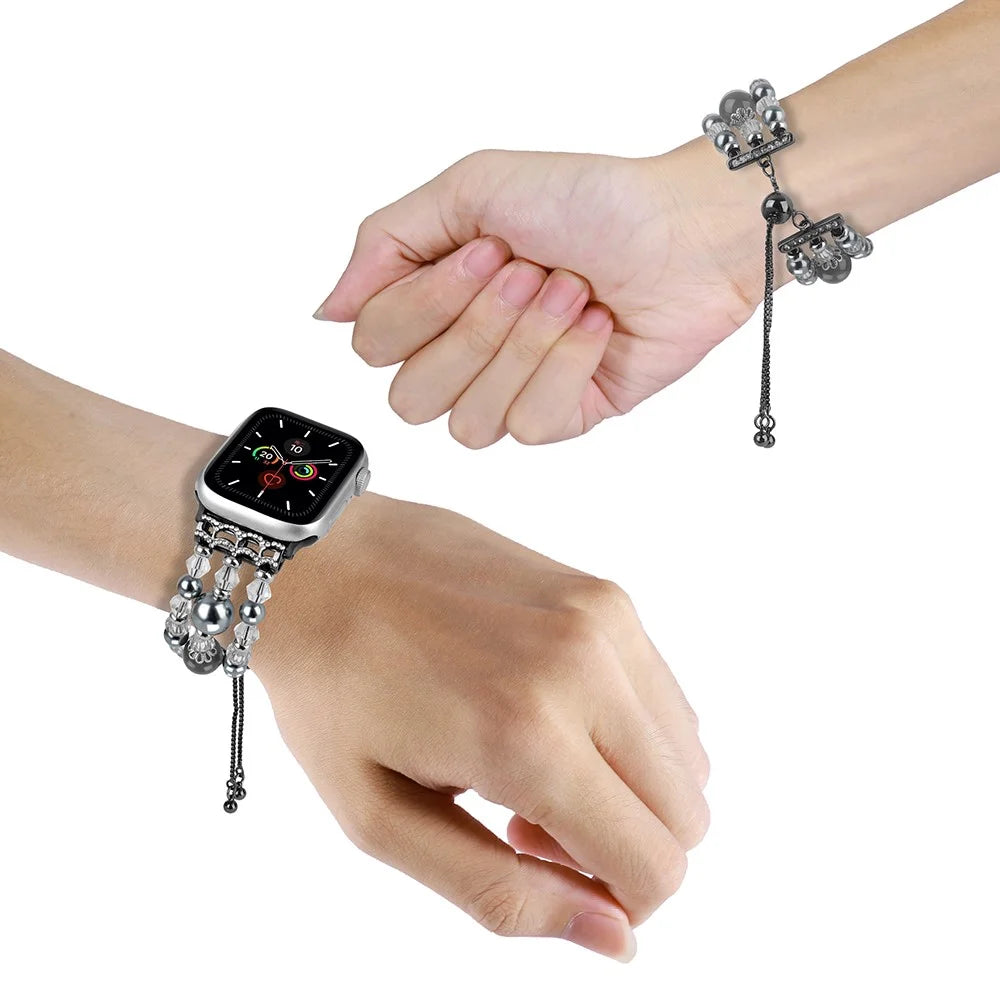 For Apple Watch Ultra 3 2 1 49mm / Series 11 10 46mm / 9 8 7 45mm / SE3 SE2 SE 6 5 4 44mm / 3 2 1 42mm Beads Watch Band Adjustable Bracelet - Grey - 3