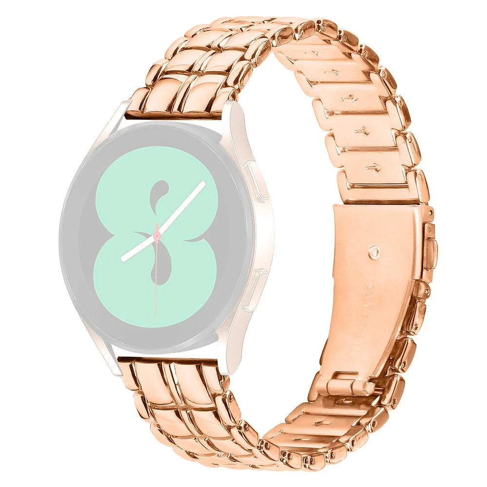 For Huami Amazfit Youth Edition 20mm Grid Texture Replacement Strap Stainless Steel Watch Band - Rose Gold - 1