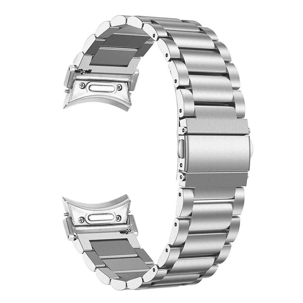 For Samsung Galaxy Watch 5 / 5 Pro / Watch FE 40mm / Watch4 / Watch4 Classic 46mm Watch Strap Stainless Steel Wrist Band with Connector, Silver - 3