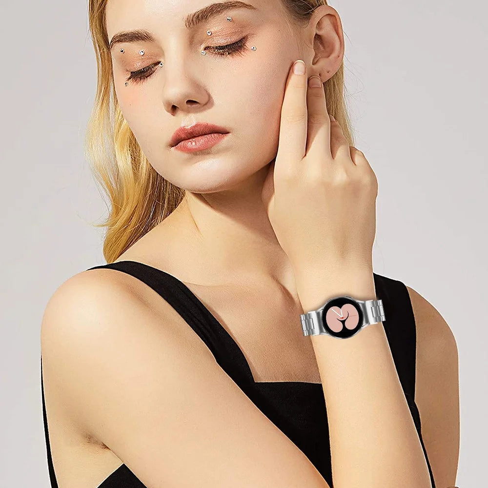 For Samsung Galaxy Watch 5 / 5 Pro / Watch FE 40mm / Watch4 / Watch4 Classic 46mm Watch Strap Stainless Steel Wrist Band with Connector, Silver - 6