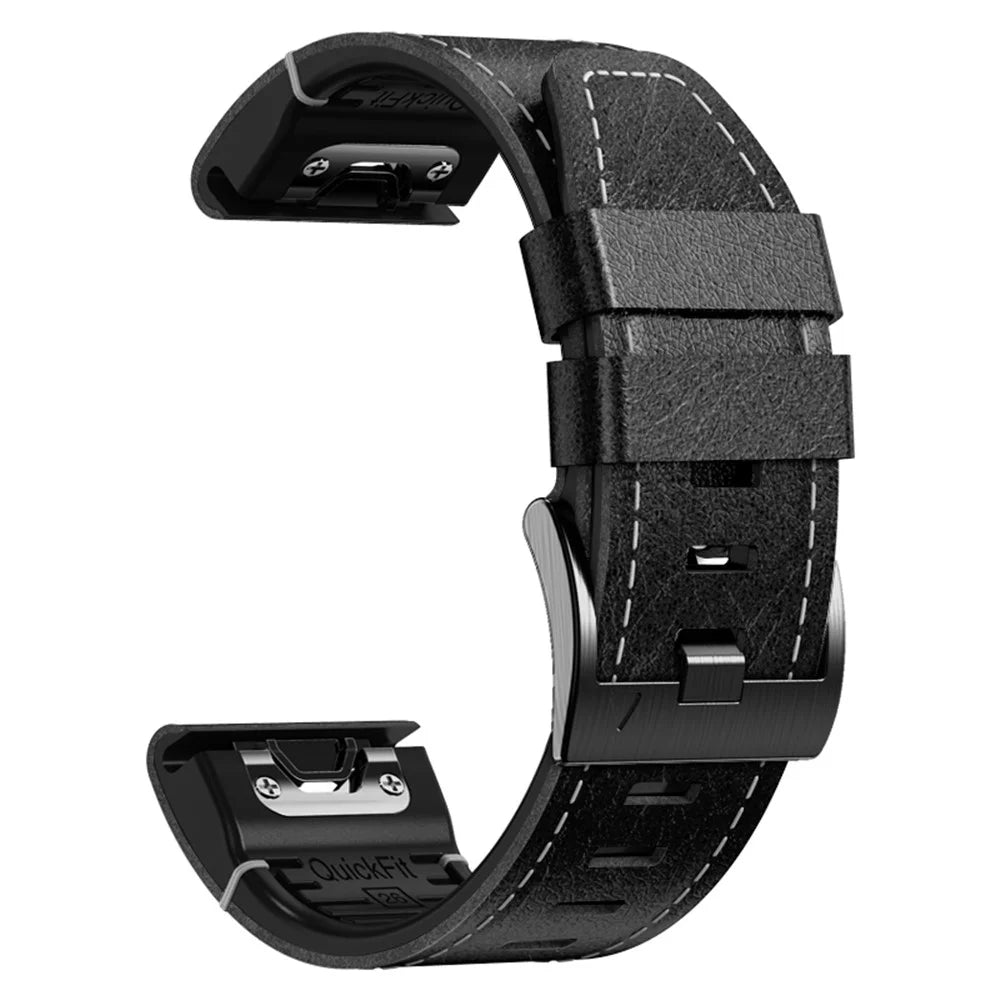 For Garmin Fenix 7 / Forerunner 965 / 955 / 945 / 935 Watch Band Leather+Silicone Wriststrap - Black - 3