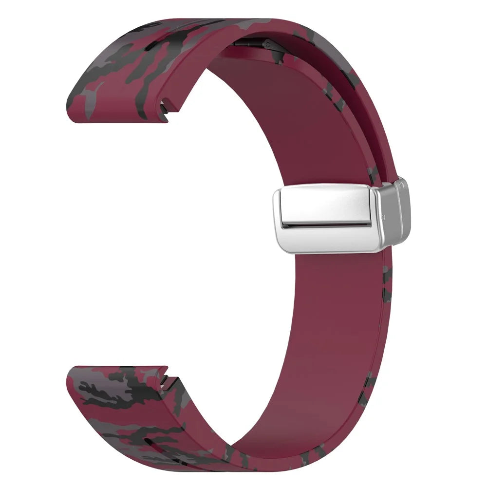 For Garmin Tactix 7 Pro / Fenix 7X / 6X / 6X Pro / 5X Plus Silicone Watch Band 26mm Silver Buckle Wrist Strap - Camo Wine Red - 7