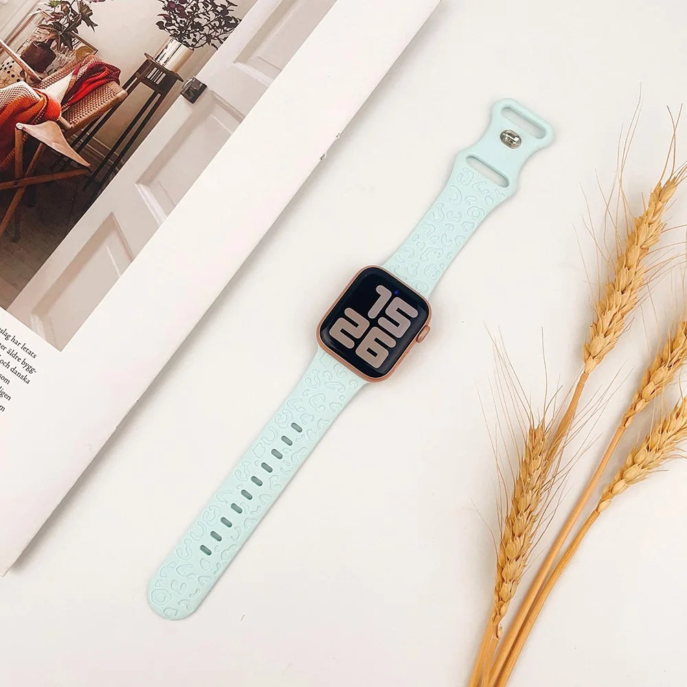 Watch Strap for Apple Watch Series 11 10 42mm / 9 8 7 41mm / SE3 SE2 SE 6 5 4 40mm / 3 2 1 38mm Leopard Pattern Silicone Watch Band - Turquoise - 3