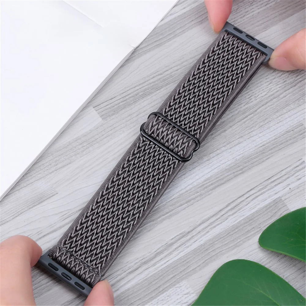 For Apple Watch Ultra 3 2 1 49mm / Series 11 10 46mm / 9 8 7 45mm / SE3 SE2 SE 6 5 4 44mm / 3 2 1 42mm Watch Band Elastic Nylon Strap - Dark Grey - 3