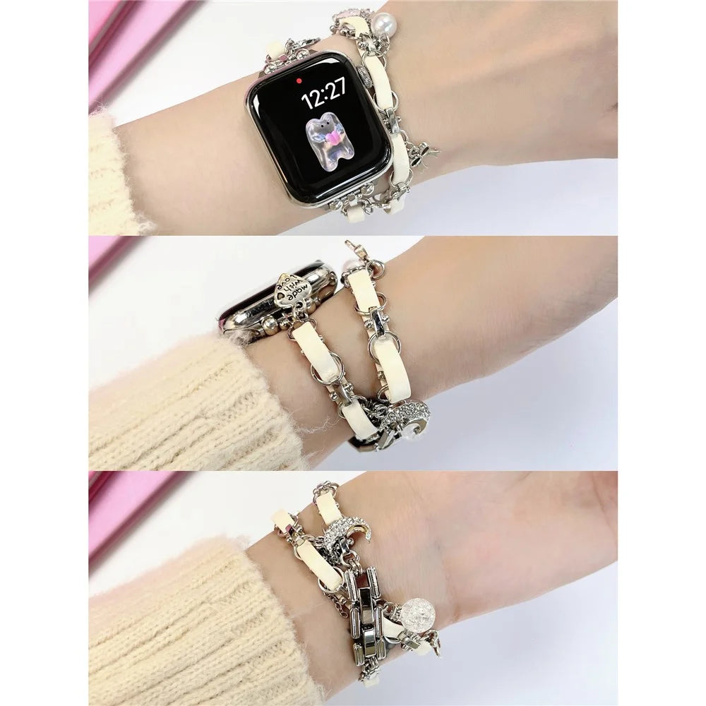 Watch Strap for Apple Watch Series 11 10 42mm / 9 8 7 41mm / SE3 SE2 SE 6 5 4 40mm / 3 2 1 38mm Watch Band Leather Chain Wrist Strap - Yellow - 6