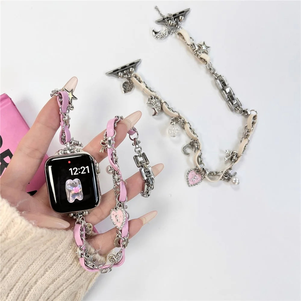 Watch Strap for Apple Watch Series 11 10 42mm / 9 8 7 41mm / SE3 SE2 SE 6 5 4 40mm / 3 2 1 38mm Watch Band Leather Chain Wrist Strap - Yellow - 7