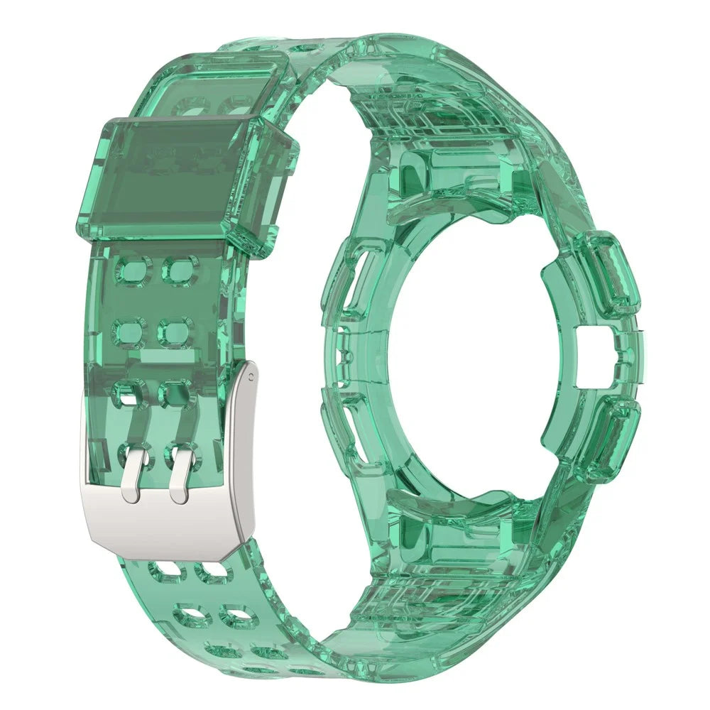 For Samsung Galaxy Watch4 44mm Silicone Watch Band Replacement Strap with Integrated Watch Case - Transparent Green - 3