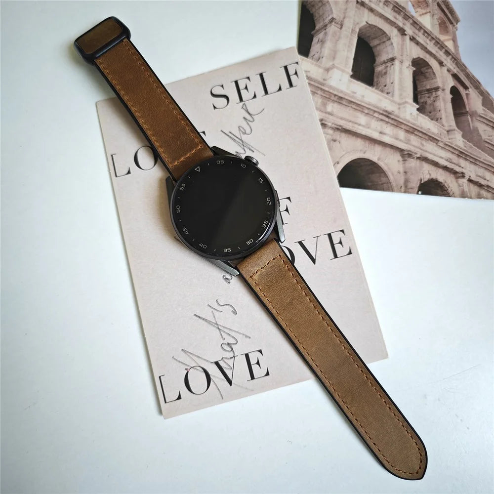 For Samsung Galaxy Watch6 / Garmin Venu Sq 2 Watch Band 20mm PU Leather+Silicone Strap - Dark Brown - 2