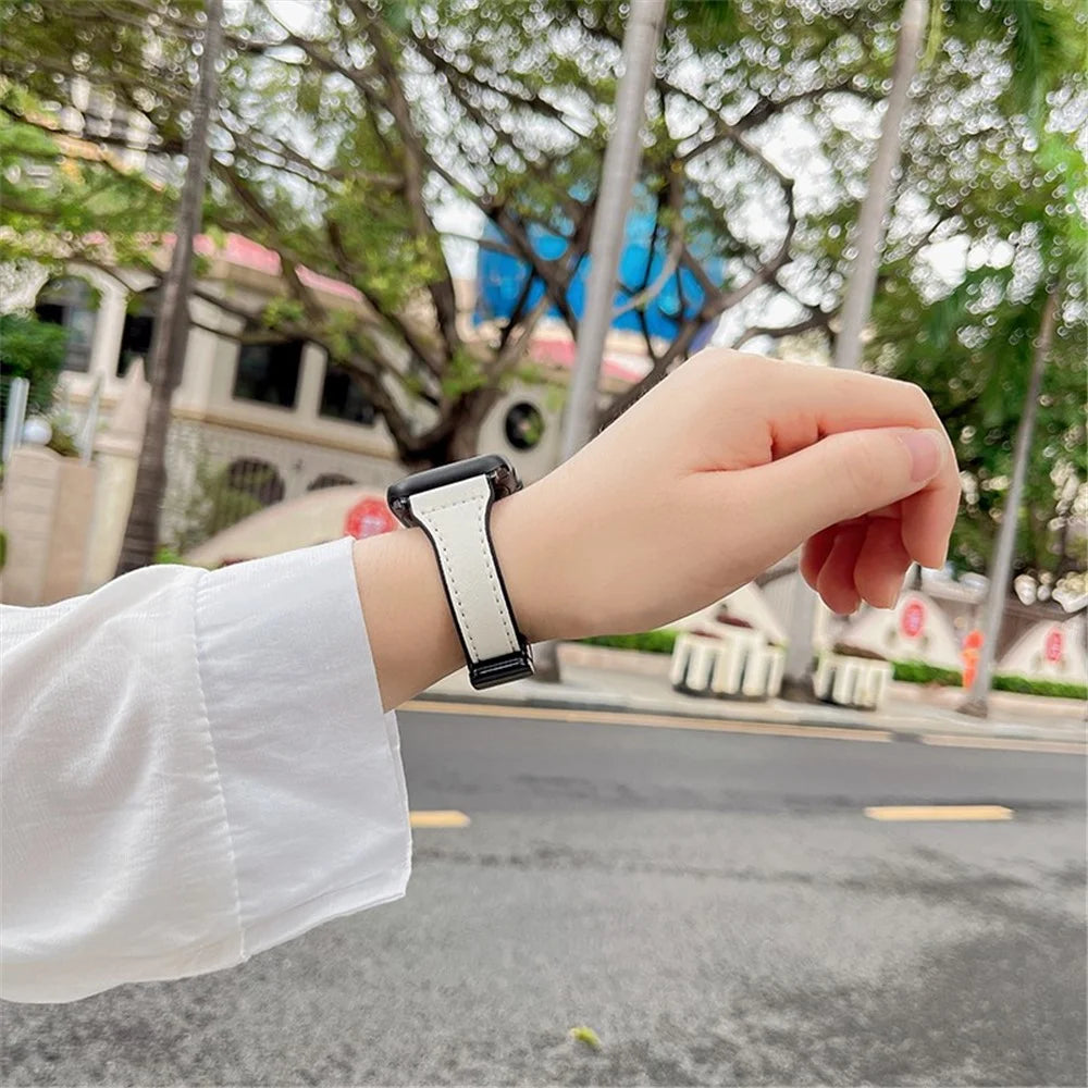 AW For Apple Watch Ultra 3 2 1 49mm / Series 11 10 46mm / 9 8 7 45mm / SE3 SE2 SE 6 5 4 44mm / 3 2 1 42mm Leather Bracelet Strap - White - 4
