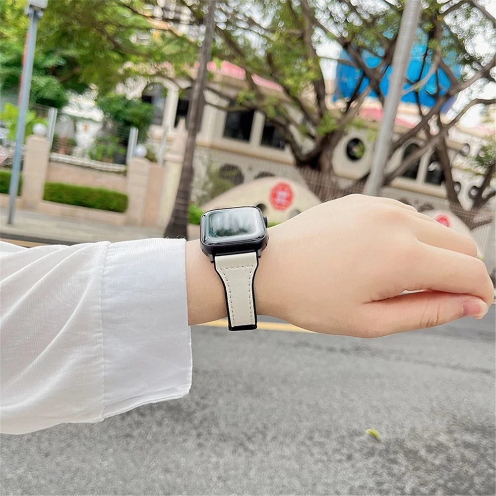 AW For Apple Watch Ultra 3 2 1 49mm / Series 11 10 46mm / 9 8 7 45mm / SE3 SE2 SE 6 5 4 44mm / 3 2 1 42mm Leather Bracelet Strap - White - 5