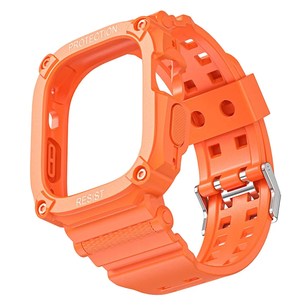 TPU Watch Strap for Apple Watch Ultra 49mm Integral Watch Band with Case - Orange - 3