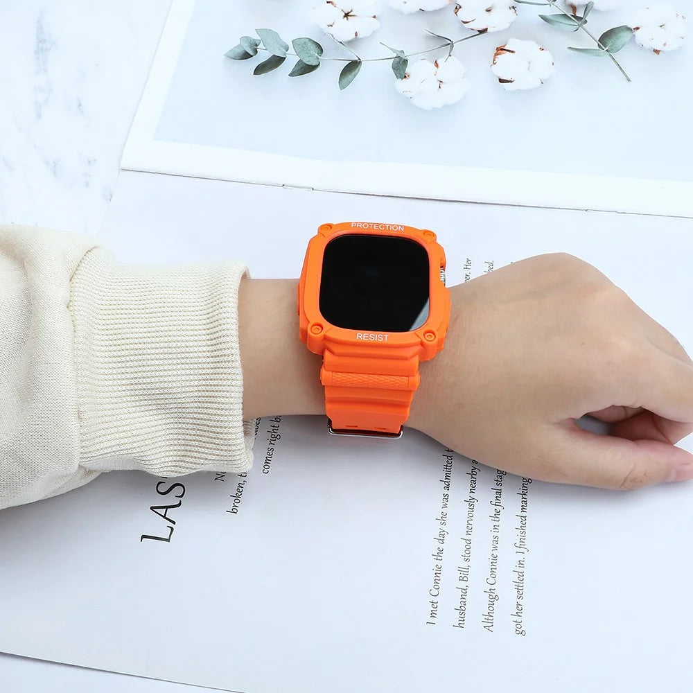 TPU Watch Strap for Apple Watch Ultra 49mm Integral Watch Band with Case - Orange - 5