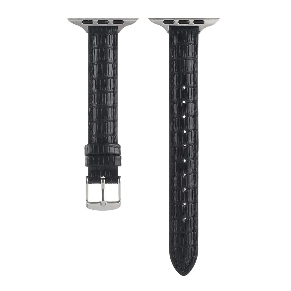 Crocodile Texture Leather Strap Strap for Apple Watch Series 11 10 42mm / 9 8 7 41mm / SE3 SE2 SE 6 5 4 40mm / 3 2 1 38mm Wrist Band - Black - 2