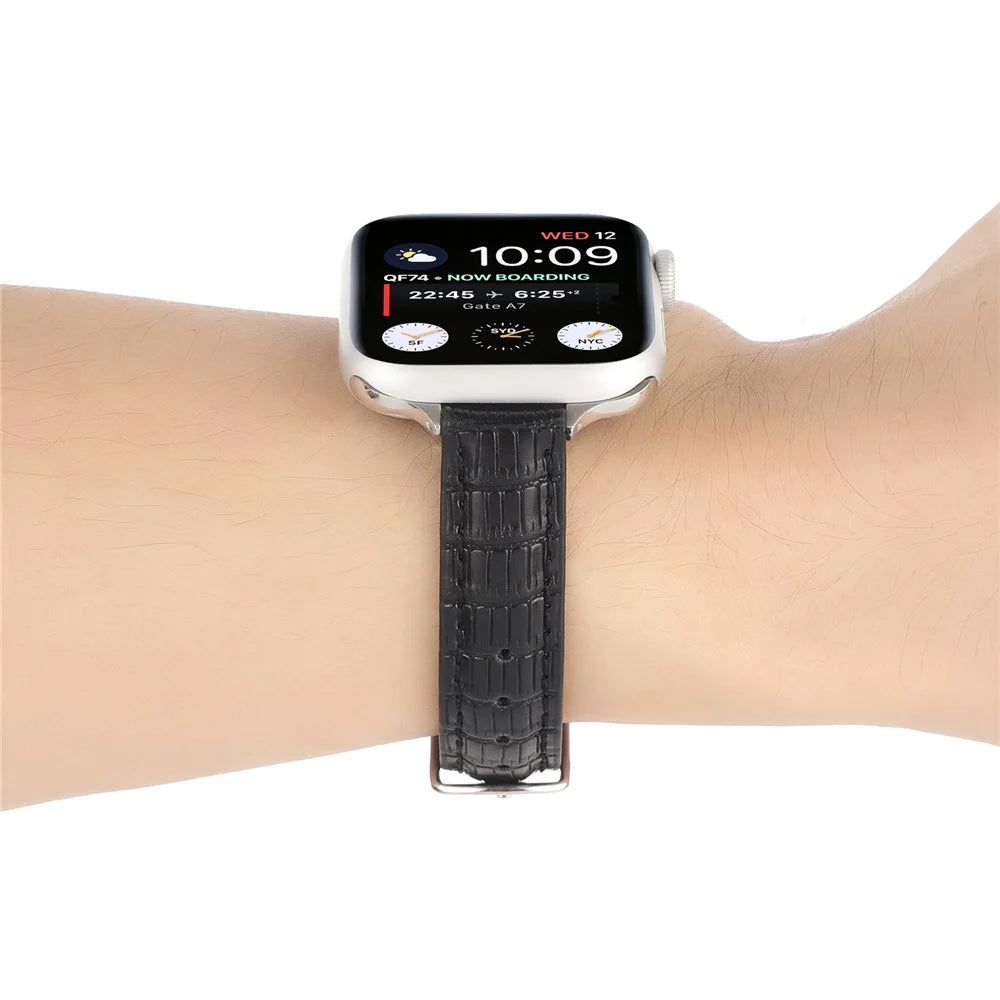 Crocodile Texture Leather Strap Strap for Apple Watch Series 11 10 42mm / 9 8 7 41mm / SE3 SE2 SE 6 5 4 40mm / 3 2 1 38mm Wrist Band - Black - 6