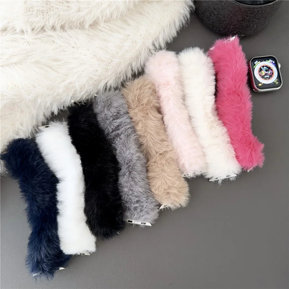 For Apple Watch Ultra 3 2 1 49mm / Series 11 10 46mm / 9 8 7 45mm / SE3 SE2 SE 6 5 4 44mm / 3 2 1 42mm Soft Plush Watch Strap - Grey - 4